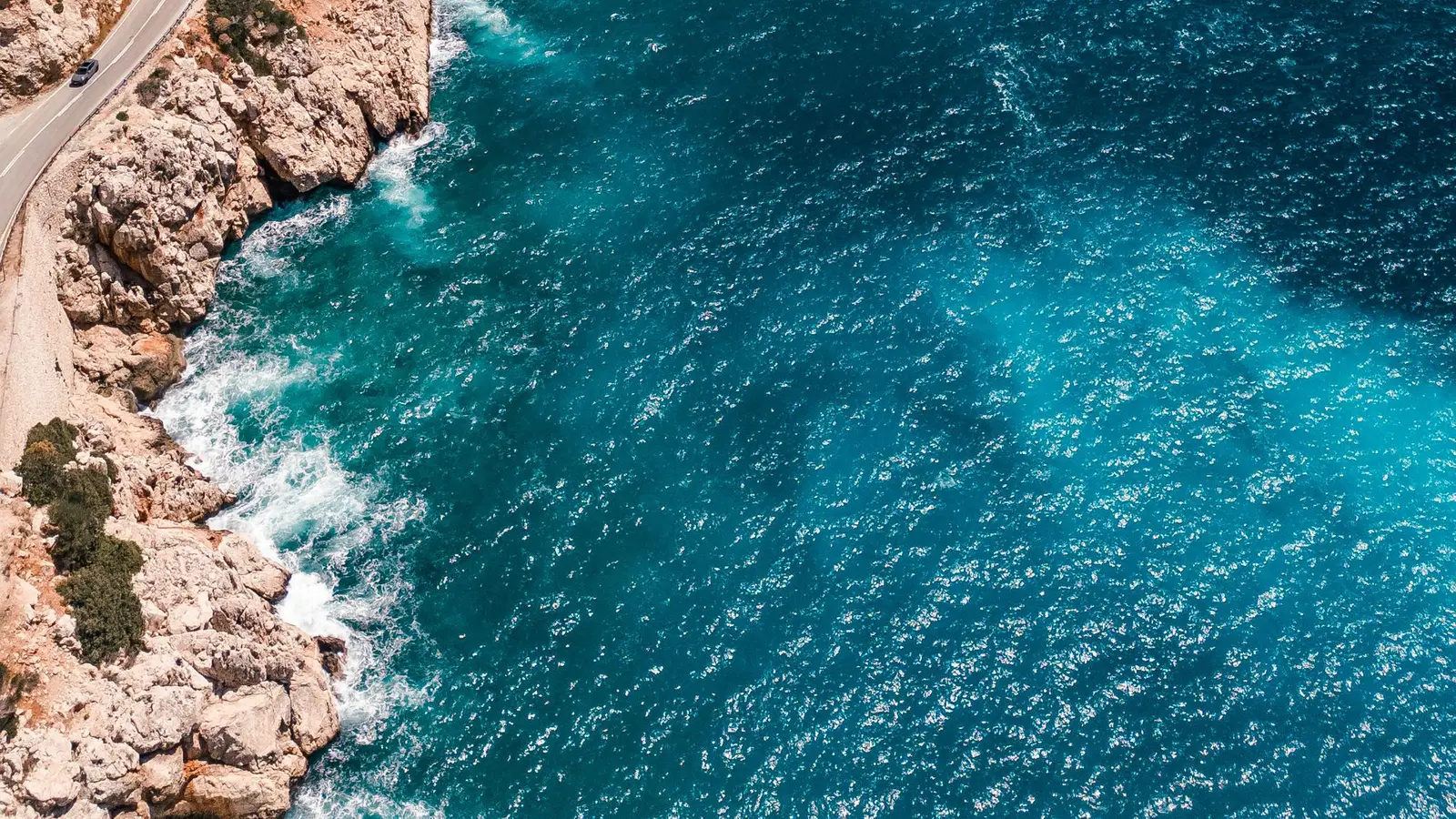 Aerial view of the Antalya coastline with turquoise sea